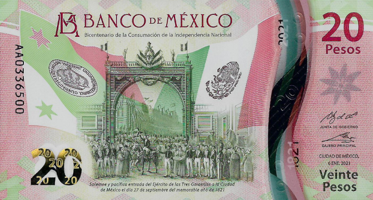 PN132 Mexico 20 Pesos Year 2021 (Comm.)